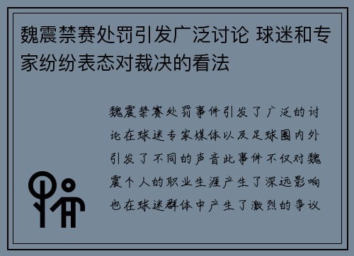 魏震禁赛处罚引发广泛讨论 球迷和专家纷纷表态对裁决的看法